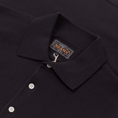 Image-Flâneurs_BEAMS PLUS / Knit Polo 12G Black détail col