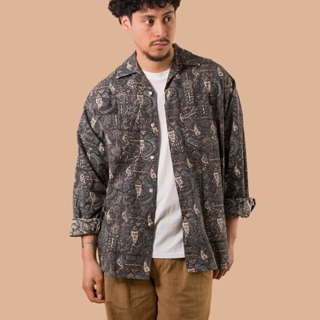 image flaneurs chemise Beams plus Open Collar Shirt Block Print Navy de face