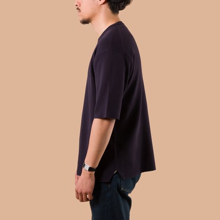 Image-Flâneurs_BATONER / 32G Smooth T-Shirt Navy de profil