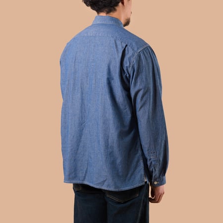 image flâneurs SEUVAS / Chambray L/S BD Shirt Blue de dos
