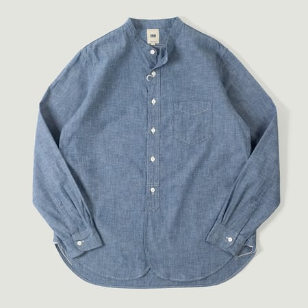 Vignettes flâneurs veste militaire FOB FACTORY F3428 Selvedge Chambray Band Collar Shirt