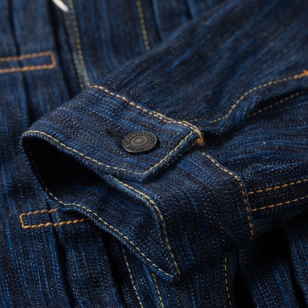 Pure Ble Japan flaneurs sleeve Waterfall Type II 14.5oz Selvedge Denim Jacket Dark Indigo (5)