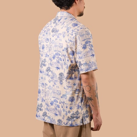 Image flâneurs Naked & Famous Aloha Shirt Linen Cats Blue de dos