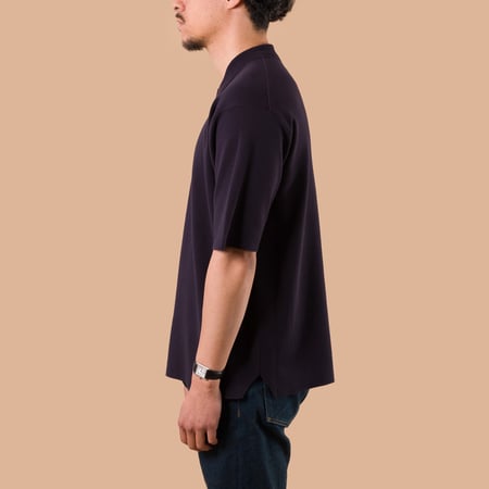 image flâneurs BATONER / 32G Smooth Knit Short Sleeve Polo Navy de profil