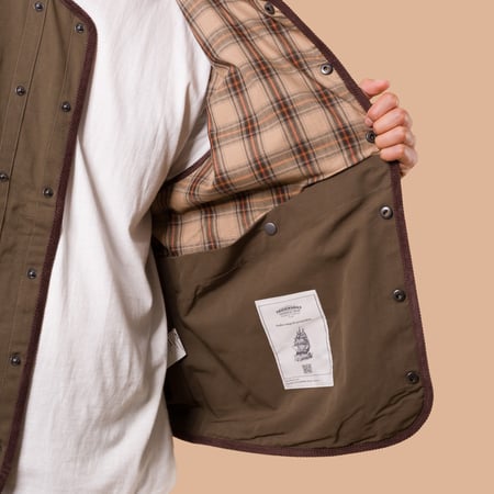 image flâneurs FRIZMWORKS / Heritage Hunting Vest olive de de détail intérieur