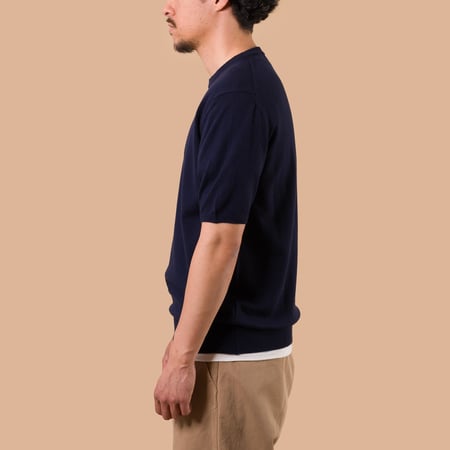 image flâneurs MOONCASTLE / 12G Wool Crewneck Short Sleeve Dark Navy de profil