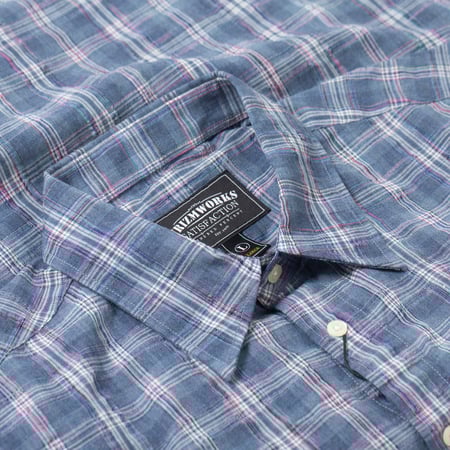 detail col flaneurs chemise large FRIZMWORKS Uneven Check Shirt Blue (4)