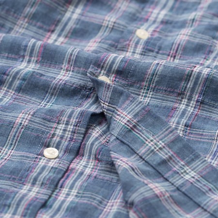 detail bouton flaneurs chemise large FRIZMWORKS Uneven Check Shirt Blue (3)