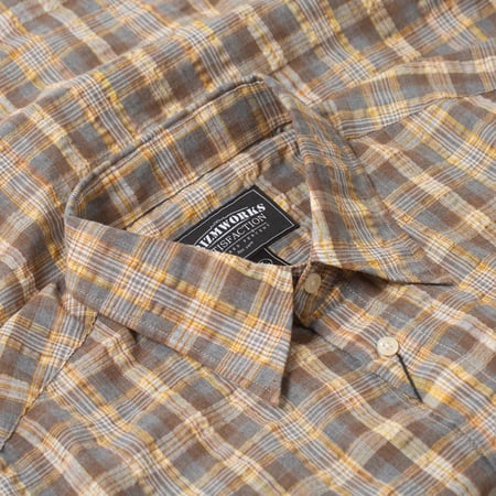detail col flaneurs chemise large FRIZMWORKS Uneven Check Shirt Yellow (2)