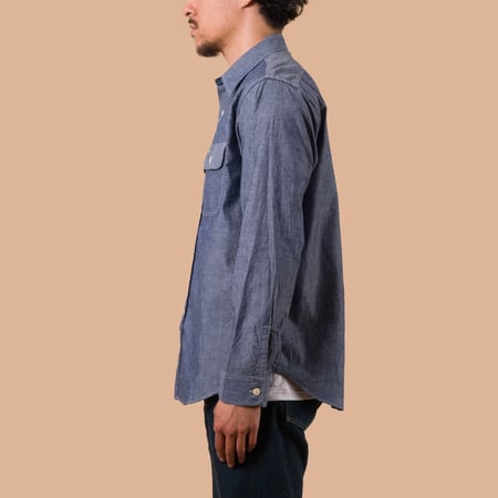 Long Sleeve Chambray Work Shirt Blue