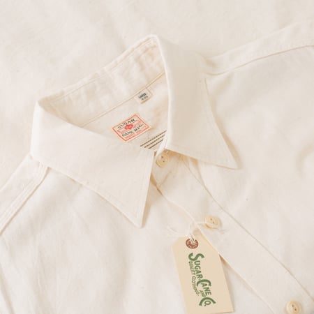 détails flaneurs SUGAR CANE Long Sleeve Chambray Work Shirt White (2)