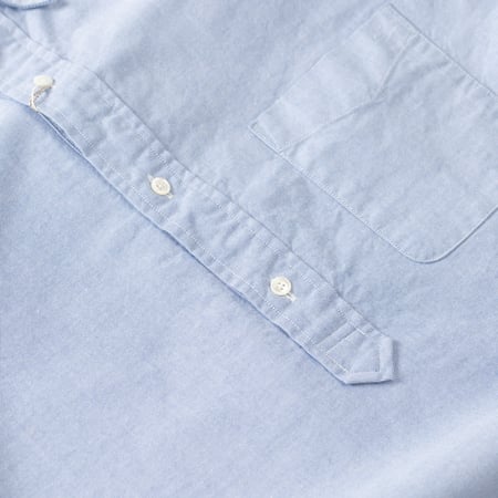 détail flaneurs BEAMS PLUS chemisette B.D. Pullover Short Sleeve Oxford Sax (1)