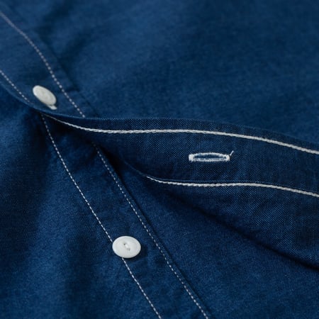 détail BEAMS PLUS  Short Sleeve Workshirt Plain Indigo Chambray (3)