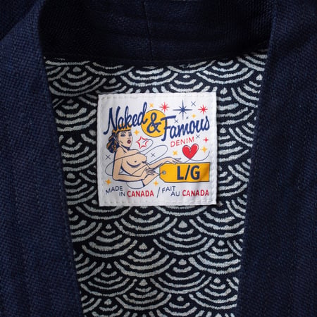 détails NAKED & FAMOUS  Kimono Shirt Maekake Dobby Indigo (1)