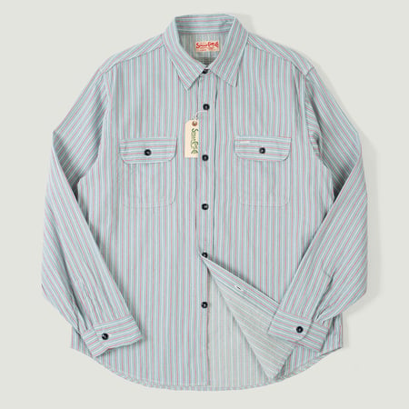 Vignettes flaneurs SUGAR CANE Long Sleeve Dobby Stripe Work Shirt Blue