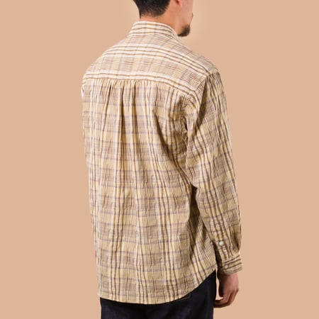 Gathered Seersucker Check Shirt Beige