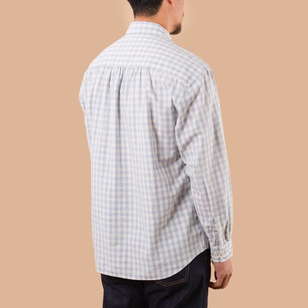 image flâneurs FRIZMWORKS / Melange Check Work Shirt Sky de dos