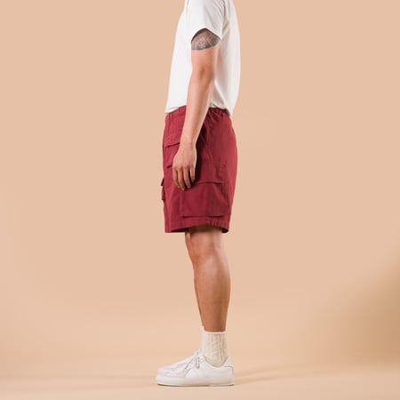image flâneurs FRIZMWORKS / Canvas Multi Pocket Shorts Burgundy de profil