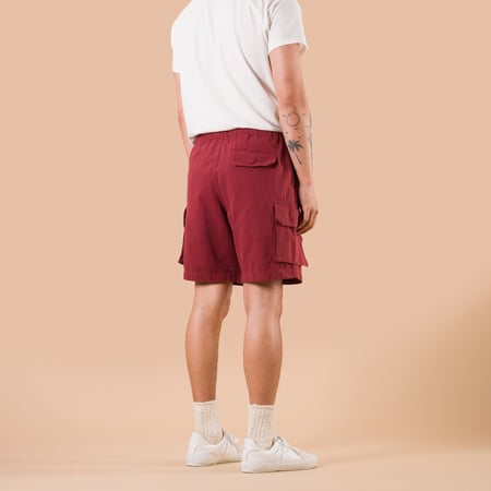 image flâneurs FRIZMWORKS / Canvas Multi Pocket Shorts Burgundy de dos