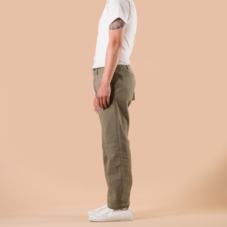 SJ42BP 15oz Heavy Back Satin Selvedge Chino Olive