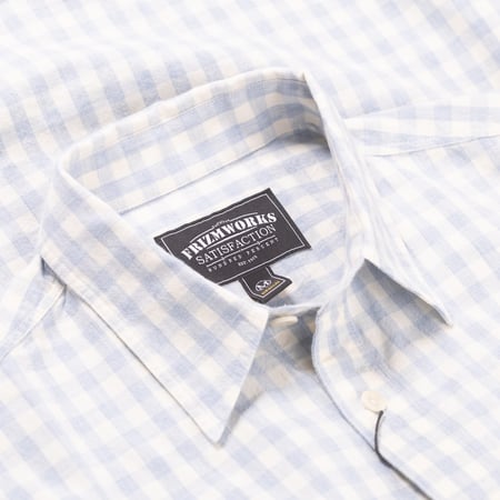 image flâneurs FRIZMWORKS / Melange Check Work Shirt Sky détail col
