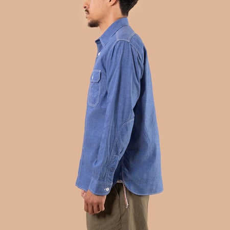 Image Flâneurs SUGAR CANE / VAT Dye Chambray Work Shirt Blue profil