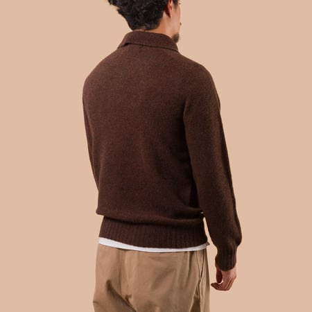 flaneurs pull HARLEY OF SCOTLAND Eton Supersoft Wool 3 Button Polo Neck Marron back