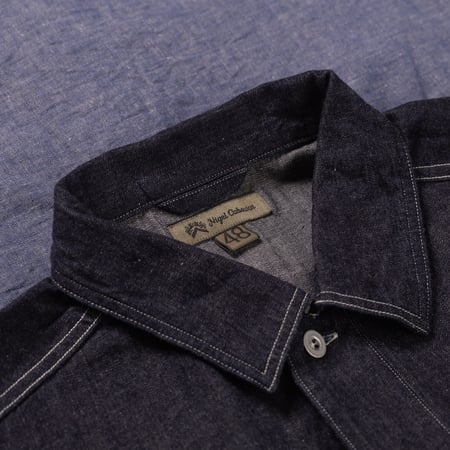 Image Flâneurs NIGEL CABOURN / Utility Shirt Type2 Denim Indigo détail col
