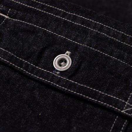 Image Flâneurs NIGEL CABOURN / Utility Shirt Type2 Denim Indigo détail bouton