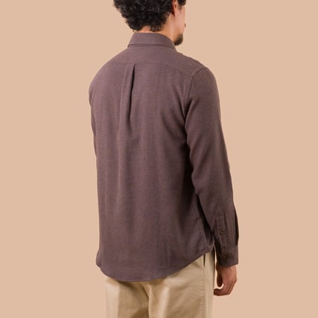 flaneurs Portuguese Flannel Suavis Shirt Brown worn back