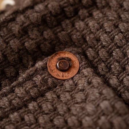 detail rivet flaneurs STUDIO D'ARTISAN 1914 17oz Amami Oshima Mud-Dyed Sashiko Dark Brown