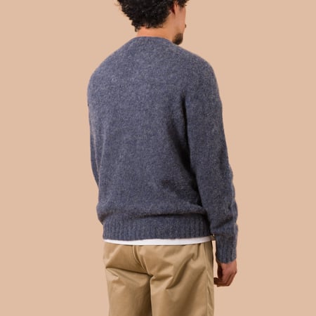Vignettes Flaneurs Knitwear Shaggy Crew Neck Sweater Storm worn back