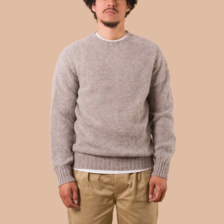 Vignettes Flaneurs Knitwear Shaggy Crew Neck Sweater Pebble worn front