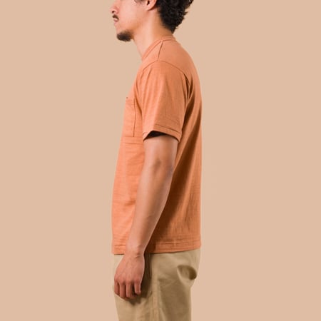 image worn side flaneurs WAREHOUSE & CO.  Lot. 4601 Pocket T-Shirt Dark Salmon