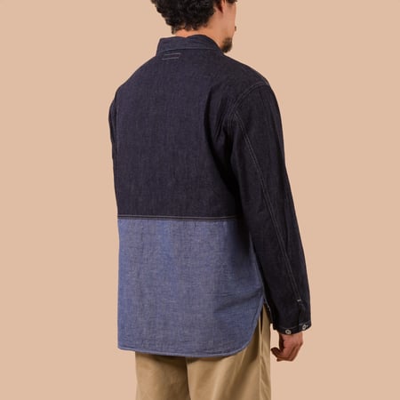 flaneurs NIGEL CABOURN Utility Shirt Type 2 Denim Indigo worn back