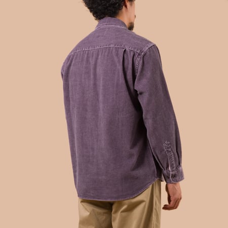 flaneurs Frizmworks Pigment 8W Corduroy Shirt Purple worn back