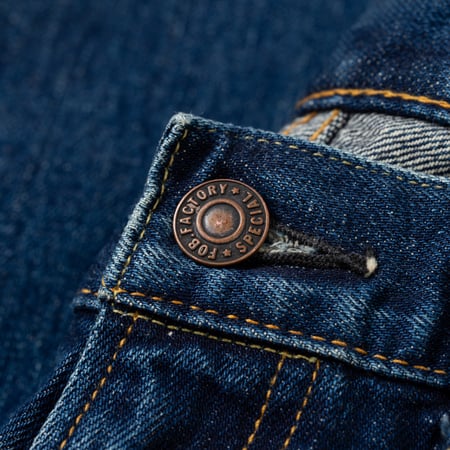 Flaneurs details FOB Factory F159 13oz Used Straight Selvedge Denim button