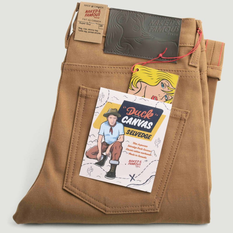vignette flâneurs NAKED & FAMOUS SuperGuy Army Green "Duck" Canvas Selvedge