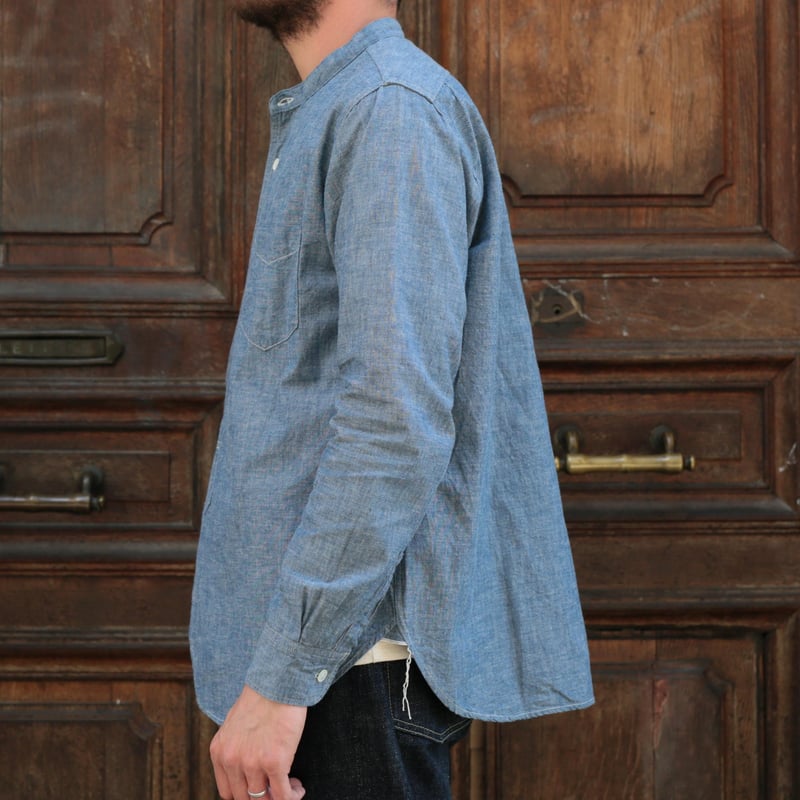 F3428 Selvedge Chambray Band Collar Shirt