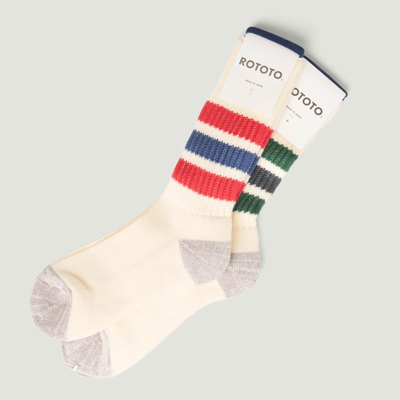 Coarse Ribbed OldSchool Crew Socks Red/Blue