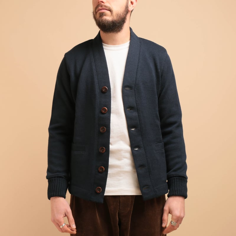 Classic Wool Cardigan Sweater Dark Navy