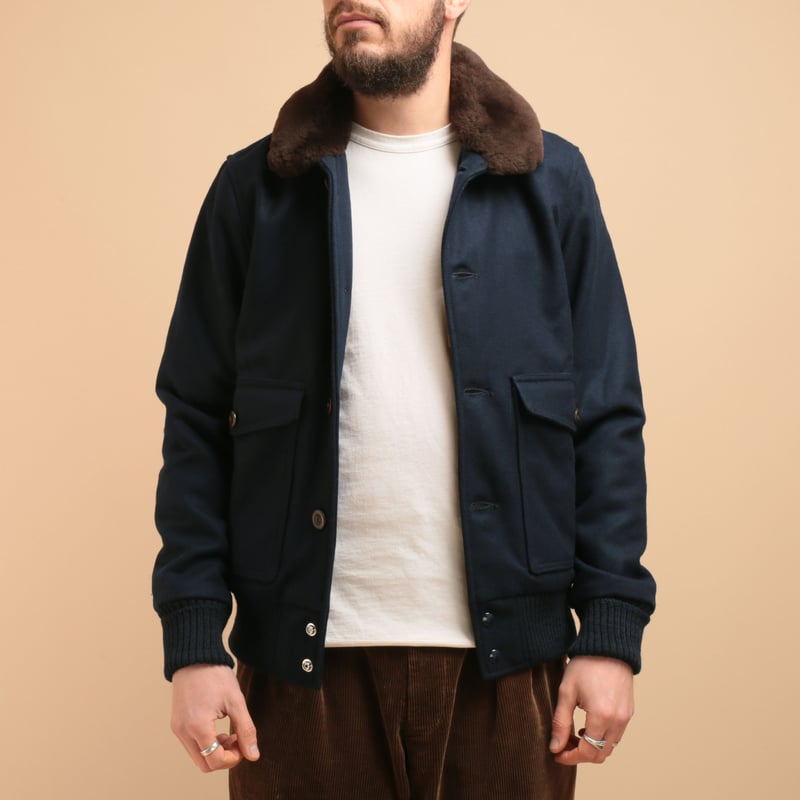 Winston Jacket Melton Wool Dark Navy/Brown