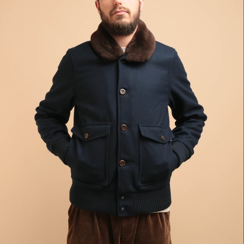 Winston Jacket Melton Wool Dark Navy/Brown