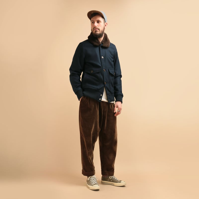 Winston Jacket Melton Wool Dark Navy/Brown