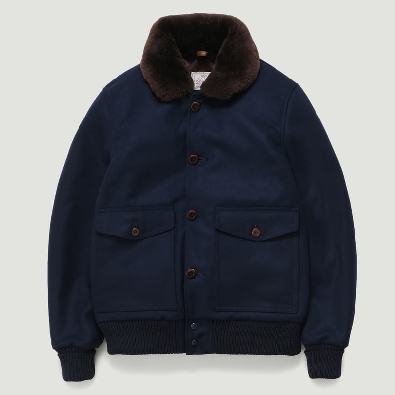 Winston Jacket Melton Wool Dark Navy/Brown
