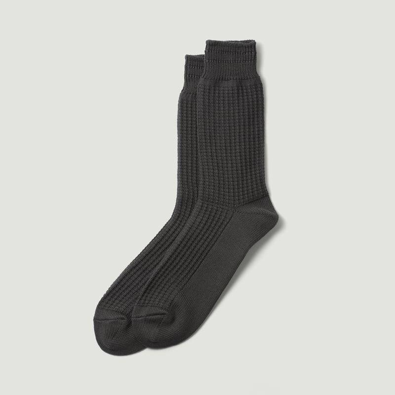Cotton Waffle Crew Socks Dark Gray