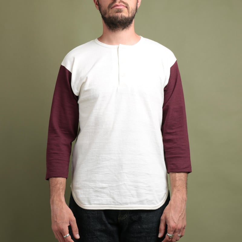 Lot 4058 3/4 Henley Neck Baseball Tee Cream/Bordeaux