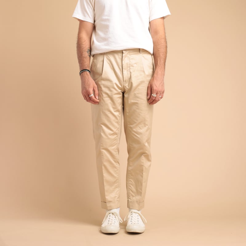 1 Pleat 80/3 Twill Trousers Beige