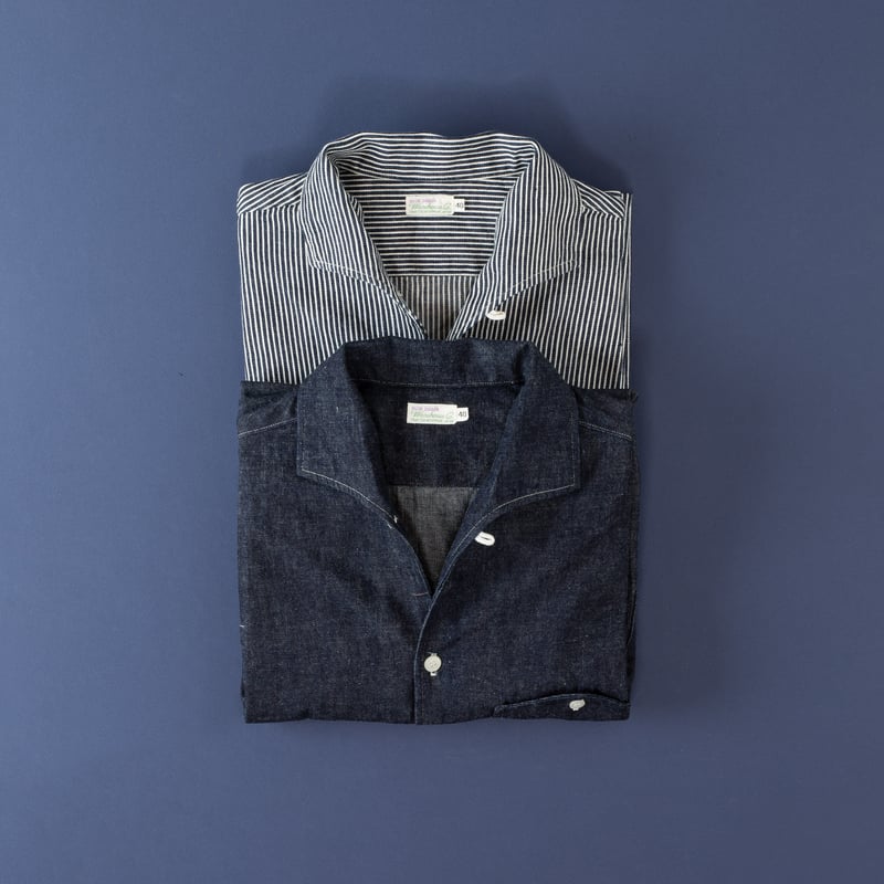 Lot 3091 S/S Open Collar Shirt Hickory Stripe