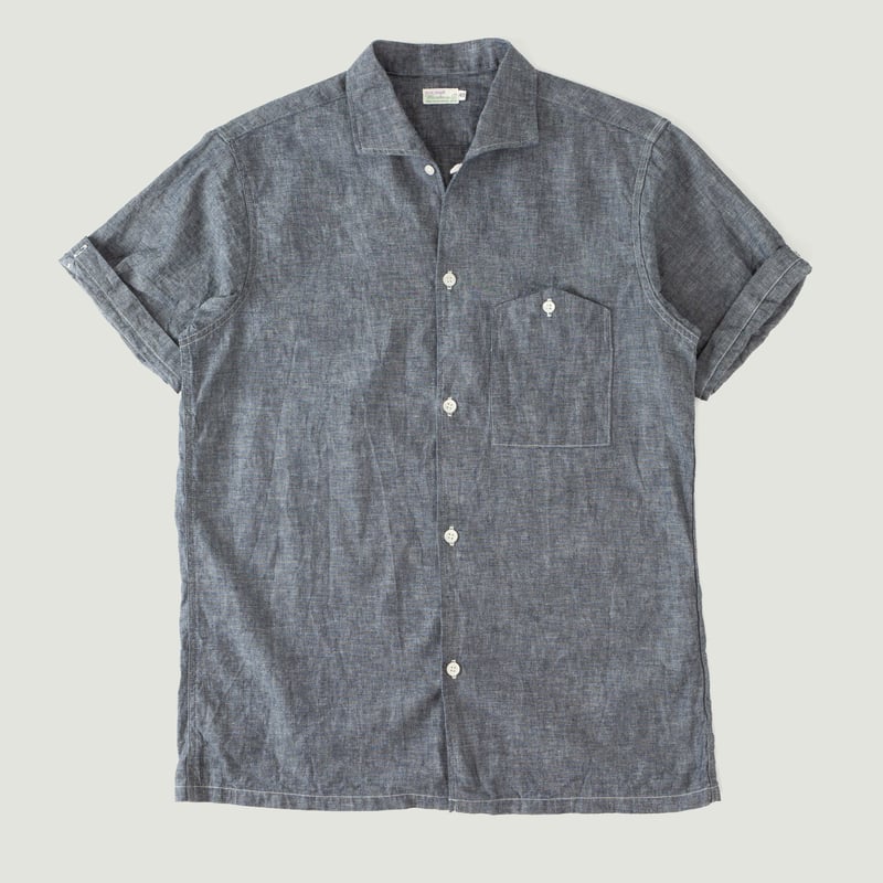 Lot 3091 S/S Open Collar Shirt Chambray Navy